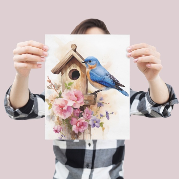 Watercolor Eastern Bluebird Wall Art Illustration Print Poster Unframed - Picture 4 of 5